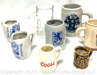 Collection of Vintage Miniature Souvenir Stoneware Beer Steins & Shot Glasses Including Hofbrauhaus