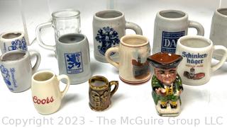 Collection of Vintage Miniature Souvenir Stoneware Beer Steins & Shot Glasses Including Hofbrauhaus