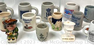 Collection of Vintage Miniature Souvenir Stoneware Beer Steins & Shot Glasses Including Hofbrauhaus