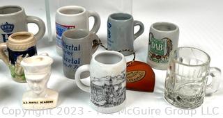 Collection of Vintage Miniature Souvenir Stoneware Beer Steins & Shot Glasses Including Hofbrauhaus