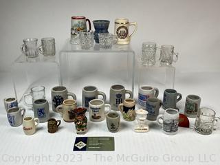 Collection of Vintage Miniature Souvenir Stoneware Beer Steins & Shot Glasses Including Hofbrauhaus