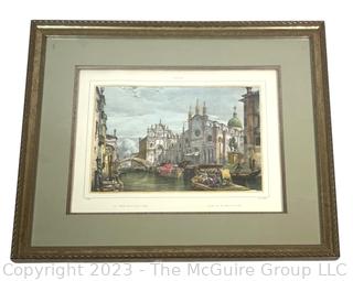 Framed Under Glass Print of Color Engraving By Rouargue of The Church of St Gio and Paolo in Venice. Measures 22.5 x 18.5"