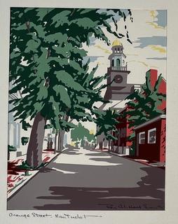 Unframed Serigraph of Orange Street Signed on Mat by Nantucket Artist Roy Clifford Smith.  8" x 10".