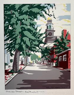 Unframed Serigraph of Orange Street Signed on Mat by Nantucket Artist Roy Clifford Smith.  8" x 10".