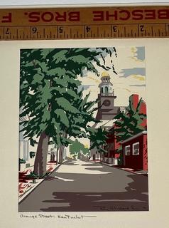 Unframed Serigraph of Orange Street Signed on Mat by Nantucket Artist Roy Clifford Smith.  8" x 10".