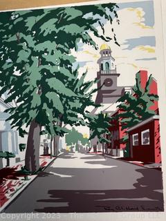 Unframed Serigraph of Orange Street Signed on Mat by Nantucket Artist Roy Clifford Smith.  8" x 10".