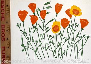 Unframed Woodblock Print on Paper Titled "California Poppies" Signed by Artist 