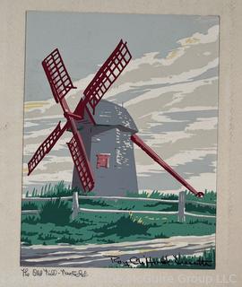 Unframed Serigraph of The Old Mill Signed on Mat by Nantucket Artist Roy Clifford Smith.  8" x 10".