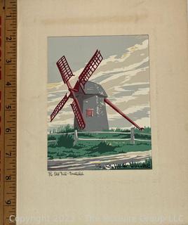 Unframed Serigraph of The Old Mill Signed on Mat by Nantucket Artist Roy Clifford Smith.  8" x 10".