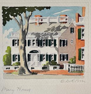 Unframed Serigraph of Macy House Signed on Mat by Nantucket Artist Roy Clifford Smith.  8" x 10".