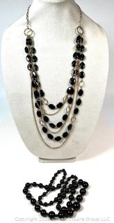 Two (2) Black Bead Costume Jewelry Necklaces