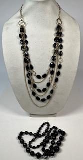 Two (2) Black Bead Costume Jewelry Necklaces