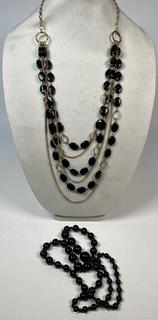 Two (2) Black Bead Costume Jewelry Necklaces