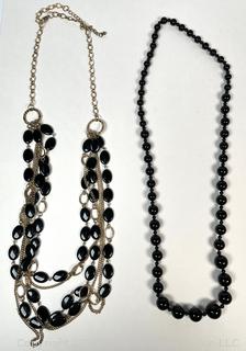 Two (2) Black Bead Costume Jewelry Necklaces