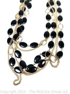 Two (2) Black Bead Costume Jewelry Necklaces