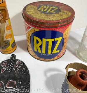 Group Including Chess Set, Cracker Tin, Glass Baster and Tribal Mask.