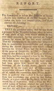 Report of the Committee to Whom Was Referred, on the 7th Instant, The Petition of Isaac Zane. January 1802