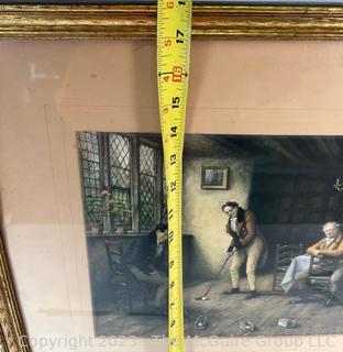  Framed Under Glass Hand Colored Lithograph Titled “Last to Play” by  Frank Moss Bennett (British, 1874–1953)