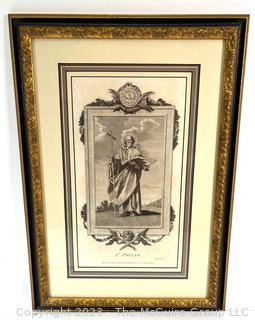 Framed Under Glass Black & White Etching of St Philip, 1788 