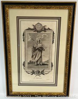 Framed Under Glass Black & White Etching of St Philip, 1788 