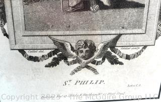 Framed Under Glass Black & White Etching of St Philip, 1788 