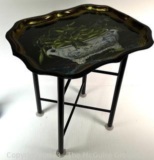 Metal Toleware Table with Removeable  Tray on Folding Legs