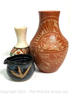 Three (3) Pieces of Native American Signed Pottery Including Georgia Vigil (Toya) Jemez 