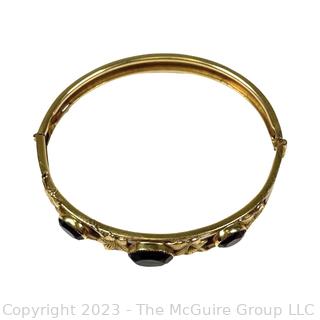 1/20 12Kt Gold Filled Hinged Bracelet with Smokey Topaz Crystal Stones Signed Russel