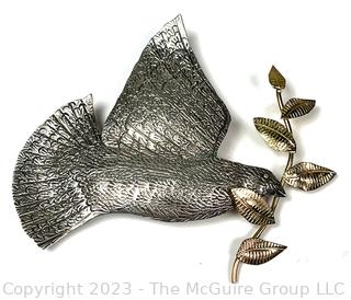 Dove of Peace Sterling Silver and Brass Brooch Signed by Jewelry Artist Courtney Peterson. Sterling mark