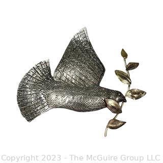 Dove of Peace Sterling Silver and Brass Brooch Signed by Jewelry Artist Courtney Peterson. Sterling mark