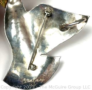 Dove of Peace Sterling Silver and Brass Brooch Signed by Jewelry Artist Courtney Peterson. Sterling mark