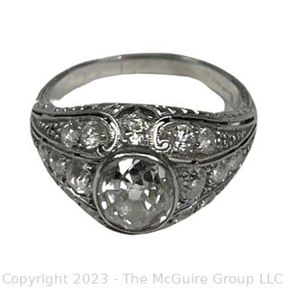 Art Deco Platinum Ring with Diamonds. Missing Stone. 3.8g total weight 