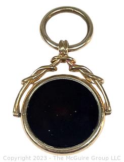 10Kt Gold Swivel Watch Fob with Inset Carved Stone. 