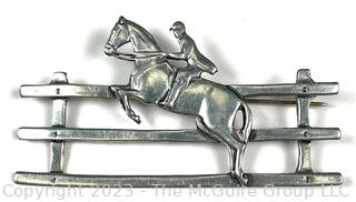 Horse Jumper on the Fence Sterling Silver & Pewter Equestrian Brooch 