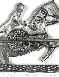 Horse Jumper on the Fence Sterling Silver & Pewter Equestrian Brooch 