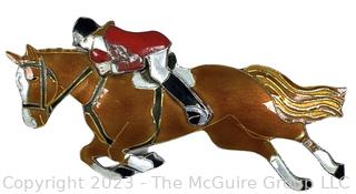 Sterling Silver and Enamel Brooch of Horse and Rider. 7.2g