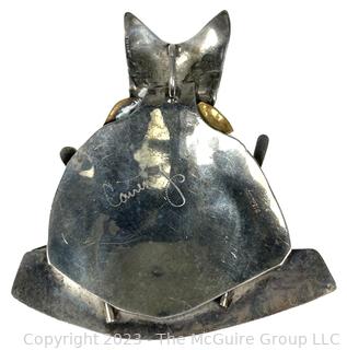 Cat Dining Out Sterling Silver and Brass Brooch Signed by Jewelry Artist Courtney Peterson. 27.9g