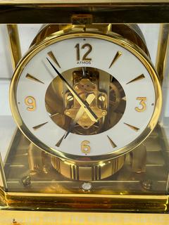 Circa 1977 ATMOS Jaeger Le Coultre Brass Clock with Glass Matching Case. SN 467393 Swiss. 