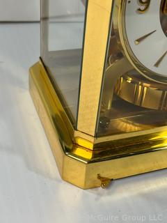 Circa 1977 ATMOS Jaeger Le Coultre Brass Clock with Glass Matching Case. SN 467393 Swiss. 