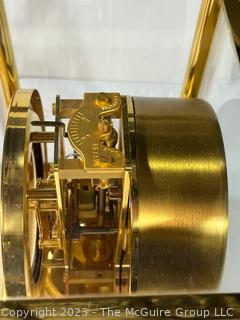 Circa 1977 ATMOS Jaeger Le Coultre Brass Clock with Glass Matching Case. SN 467393 Swiss. 