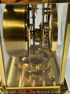 Circa 1977 ATMOS Jaeger Le Coultre Brass Clock with Glass Matching Case. SN 467393 Swiss. 