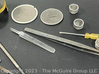 Grouping of Watchmakers Tools including Tongs and Cleaning Screens