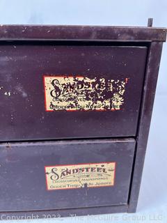 Sandsteel Metal Two Drawer Case Filled with Watchmakers Repair Supplies