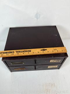 Sandsteel Metal Two Drawer Case Filled with Watchmakers Repair Supplies