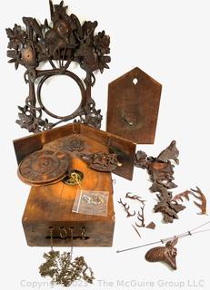 Intricately Carved Wooden Cuckoo Clock and Movement Parts