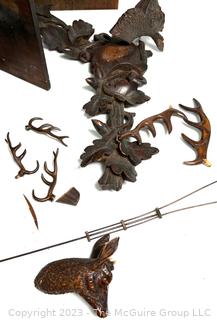 Intricately Carved Wooden Cuckoo Clock and Movement Parts