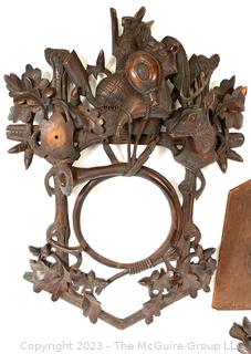 Intricately Carved Wooden Cuckoo Clock and Movement Parts