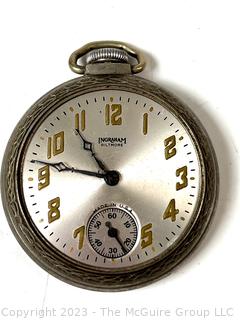 Ingraham Pocket Watch, Elgin Wristwatch and Sandoz-Vuille 8 Day 7J Swiss Clock Movement 