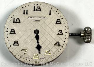 Ingraham Pocket Watch, Elgin Wristwatch and Sandoz-Vuille 8 Day 7J Swiss Clock Movement 