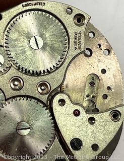 Ingraham Pocket Watch, Elgin Wristwatch and Sandoz-Vuille 8 Day 7J Swiss Clock Movement 